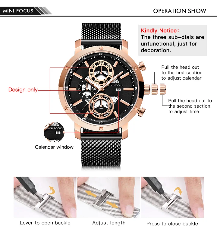 Mini Focus MF0190G Chronograph Men’s Quartz Watch | Sports Waterproof Mesh Strap Factory Wholesale