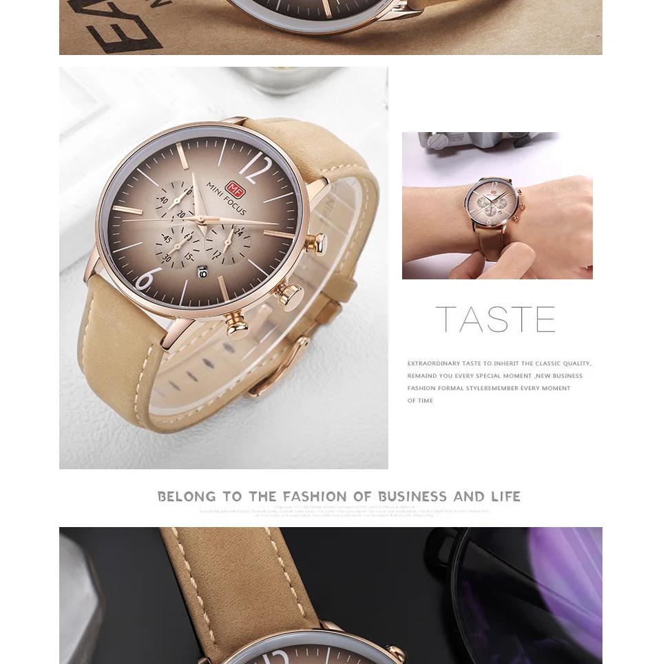 Mini Focus MF0114G Men’s Business Fashion Quartz Watch | Chronograph | Leather Strap | Factory Wholesale