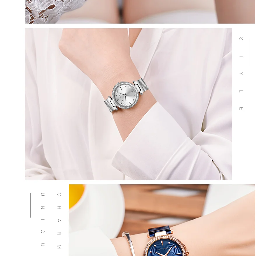 Mini Focus MF0194L Women’s Diamond Quartz Watch | Unique Mesh Band Design | Factory Wholesale