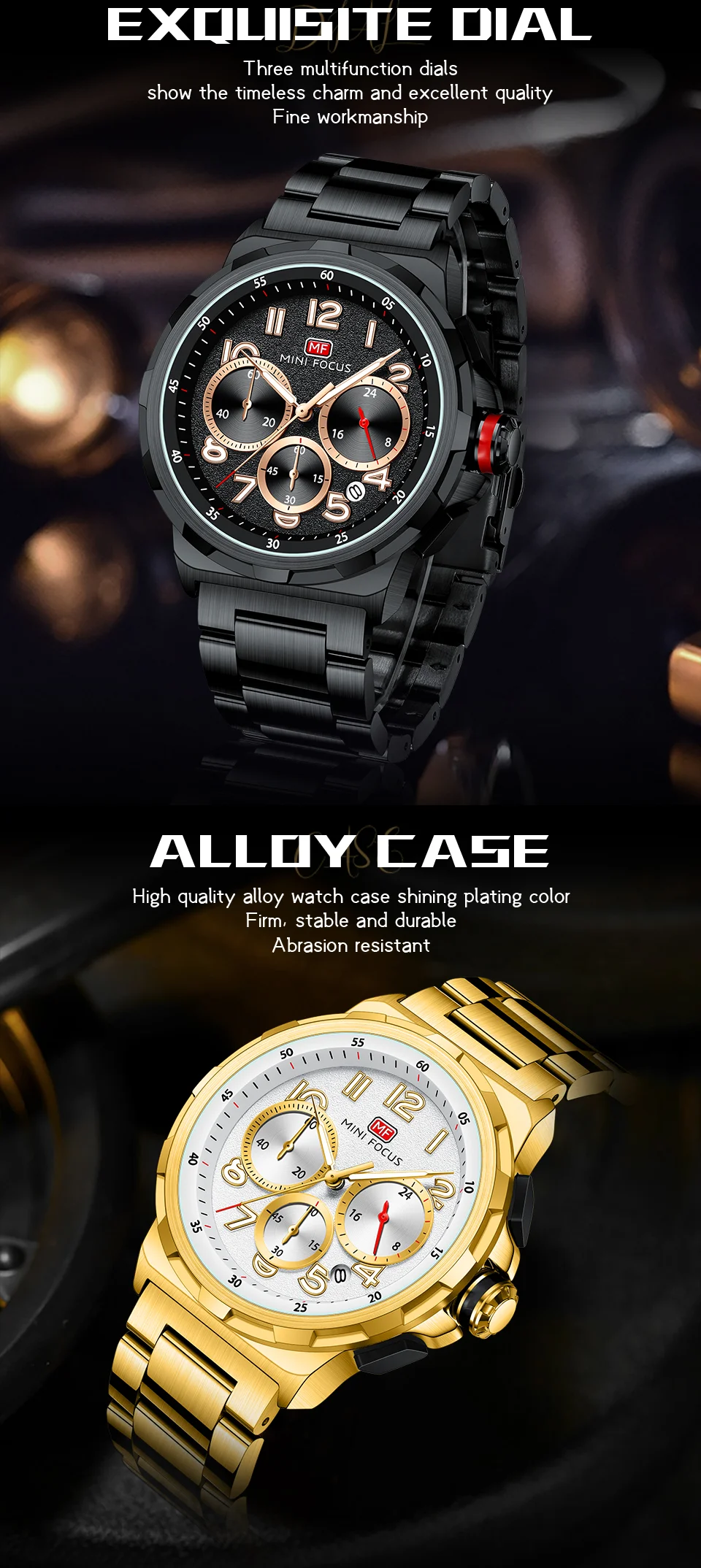 Mini Focus Waterproof Stainless Steel Strap Chronograph Fashion Men's Watch Quartz Wristwatches Male Business Watch