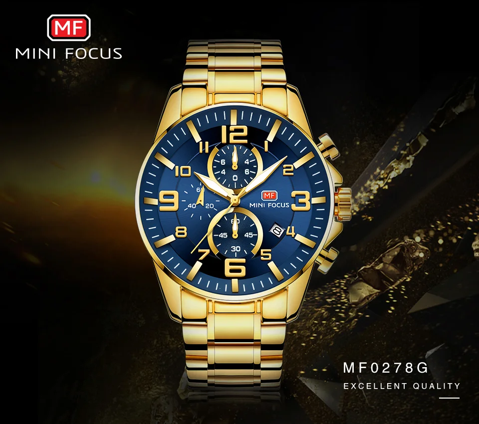 Mini Focus Gold Chronograph Men's Quartz Watch - Luxury Stainless Steel, Waterproof, Wholesale