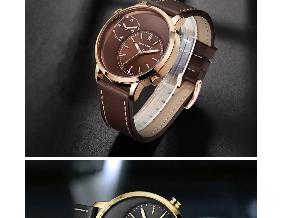 Mini Focus MF0035G Men’s Business Watch | Blue Dial Leather Strap Quartz Calendar | China Factory Wholesale