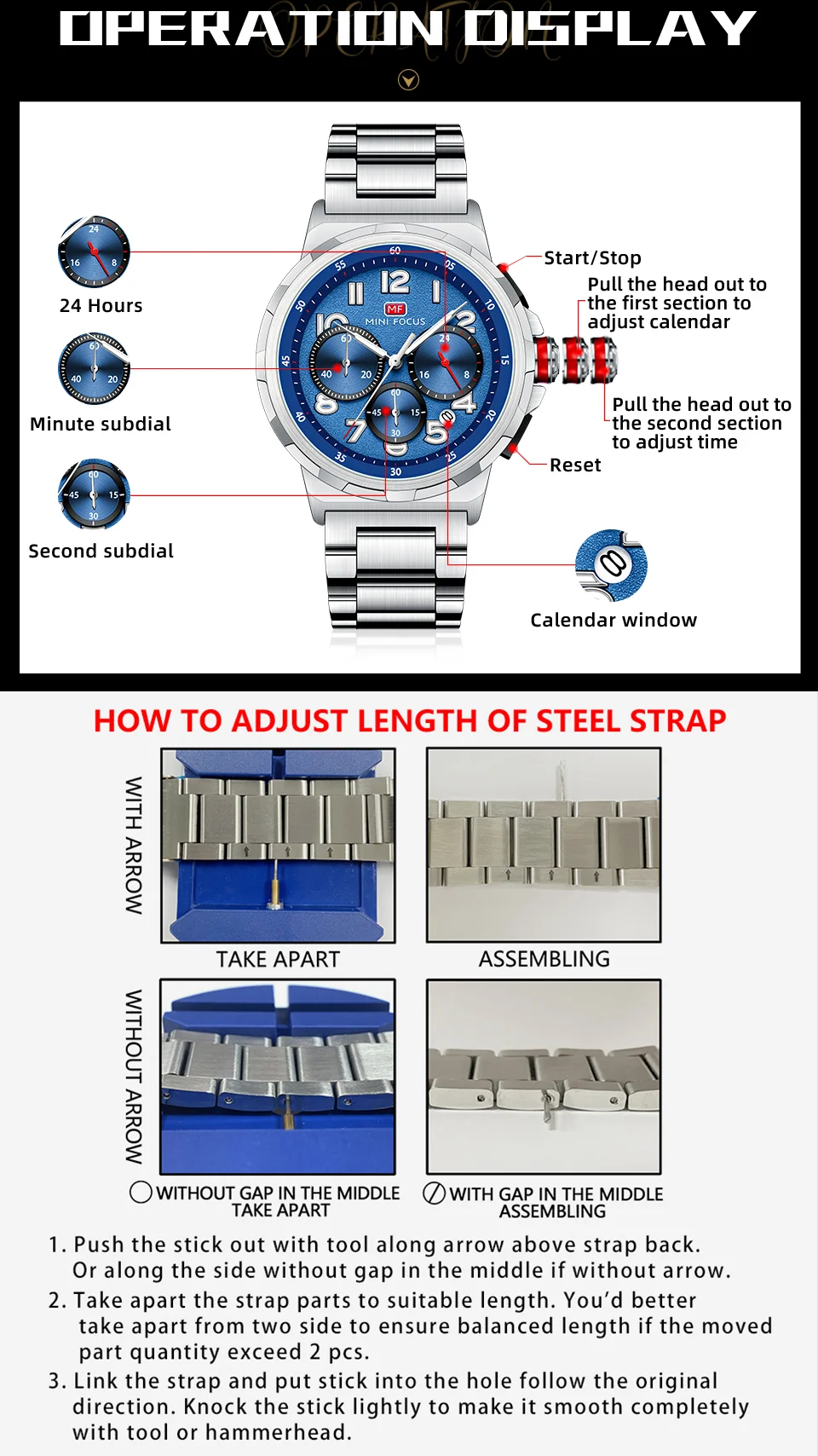 Mini Focus Waterproof Stainless Steel Strap Chronograph Fashion Men's Watch Quartz Wristwatches Male Business Watch