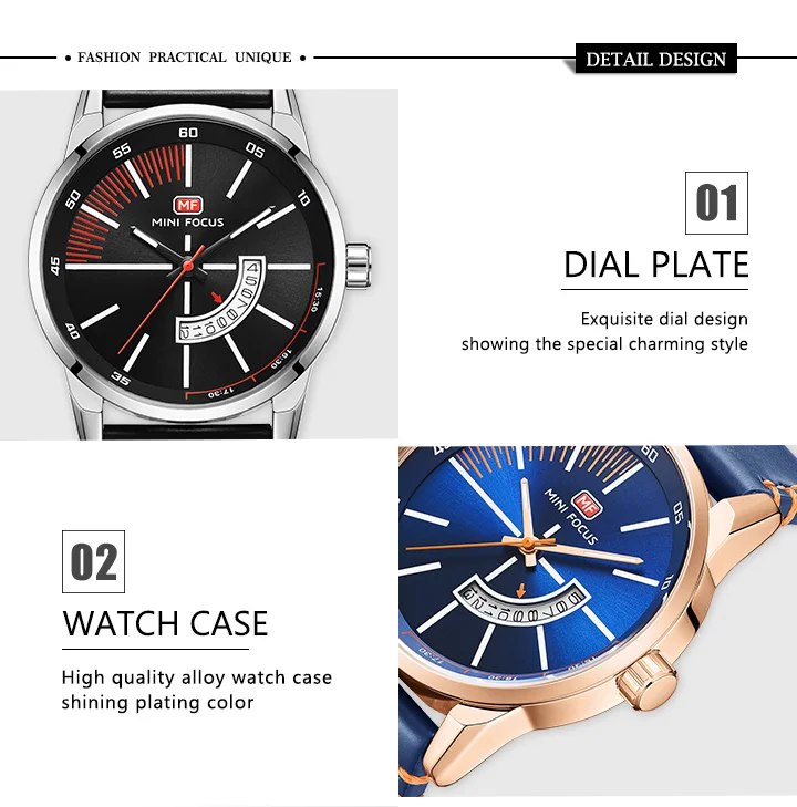 MINI FOCUS MF0132G Men's Luxury Quartz Watch | Genuine Leather, Waterproof, Business Style