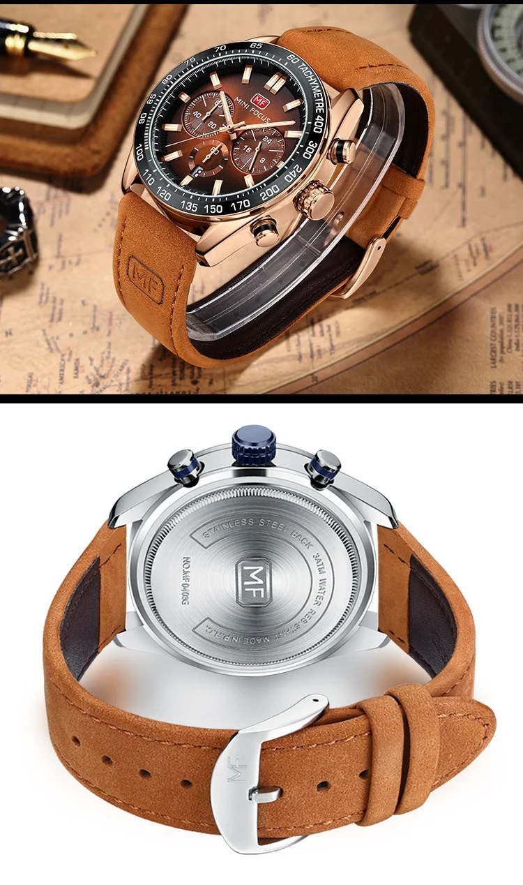 Luxury Casual Men’s Quartz Watch with Genuine Leather Strap – Mini Focus Factory Wholesale Supplier