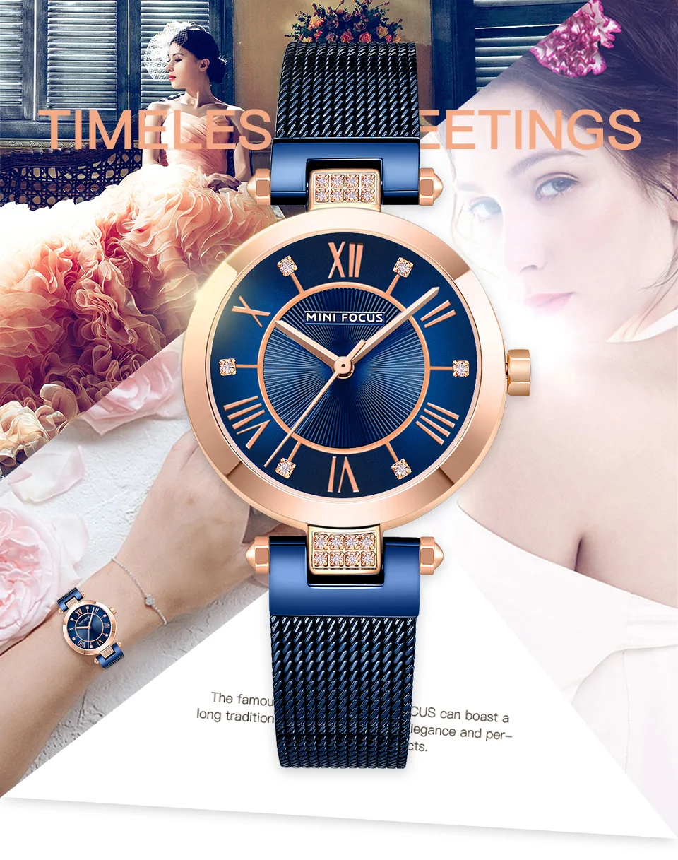Mini Focus MF0215L Ladies Luxury Diamond Quartz Watch | Golden Mesh Strap | Waterproof Factory Wholesale