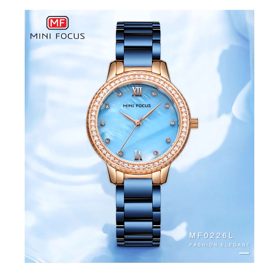 Mini Focus MF0226L Women’s Luxury Rose Gold Watch | Diamond Case Waterproof Quartz Stainless Steel Wristwatch Wholesale