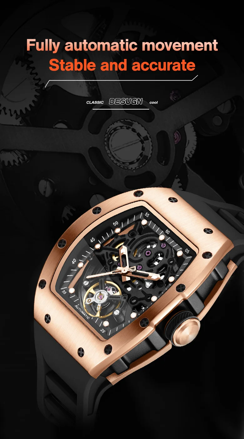 CHANCE 919012 Men’s Luxury Mechanical Watch – Carbon Fiber Case, Skeleton Dial, Waterproof Design