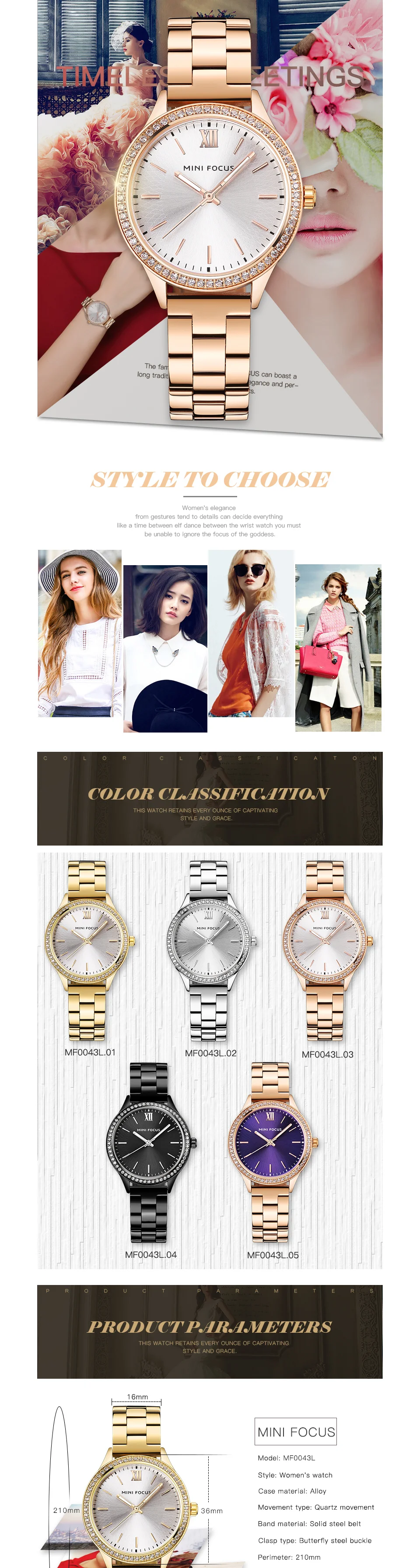 Mini Focus MF0043L Women's Luxury Quartz Watch | Purple Dial Stainless Steel Bracelet | Fashion Brand Factory Direct
