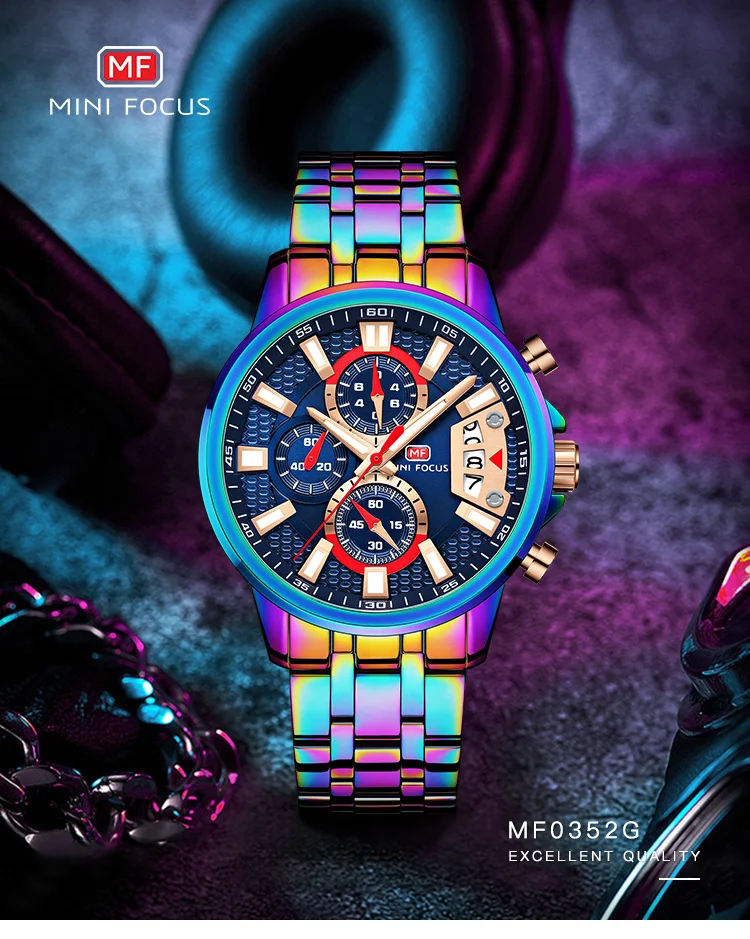 Mini Focus Rainbow Color Fashion Men's Wrist Watch | Waterproof Chronograph Quartz Watch for Wholesale