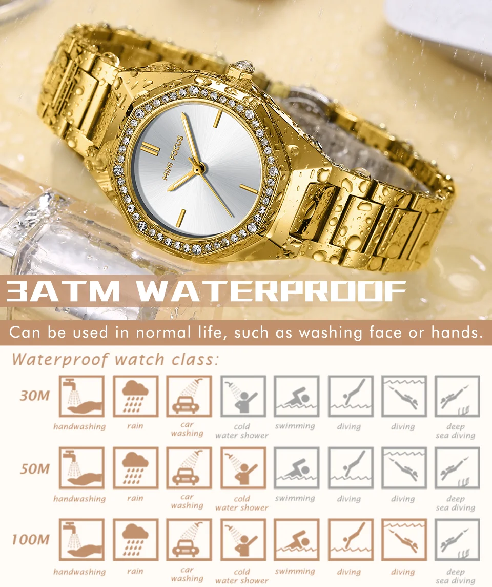 Elegant Rose Gold Women's Quartz Watch with Stainless Steel Strap Mini Focus Ladies Collection
