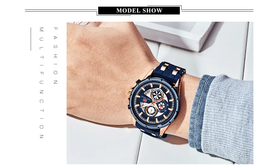 Mini Focus Men Sports Quartz Watches Luminous Hands Waterproof Chronograph Calendar Silicone Strap Fashion Watch