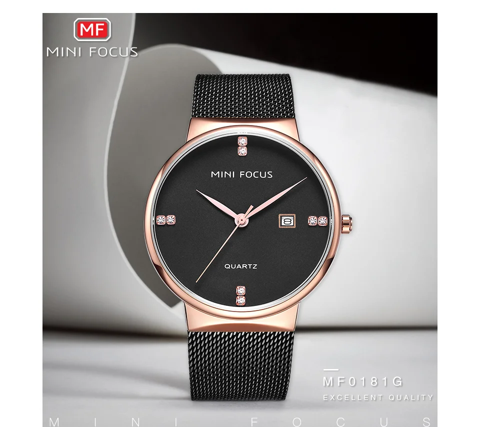 MINI FOCUS MF0181G Men's Ultra-Thin Diamond Quartz Watch | OEM Factory Direct Mesh Strap Business Timepiece