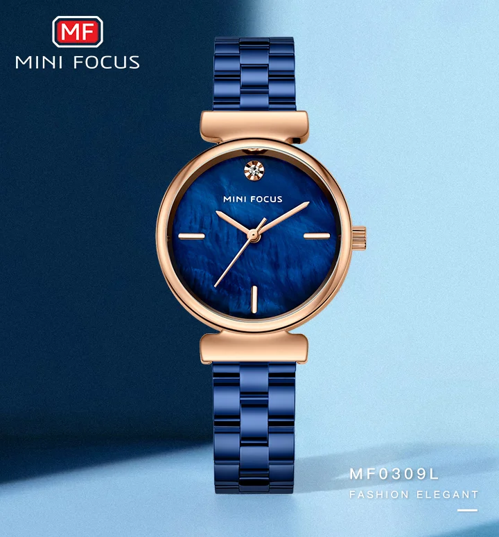 MINI FOCUS Luxury Diamond Women Watches Fashion Marble Dial Stainless Steel Strap Fashion Simple Watch for Girls