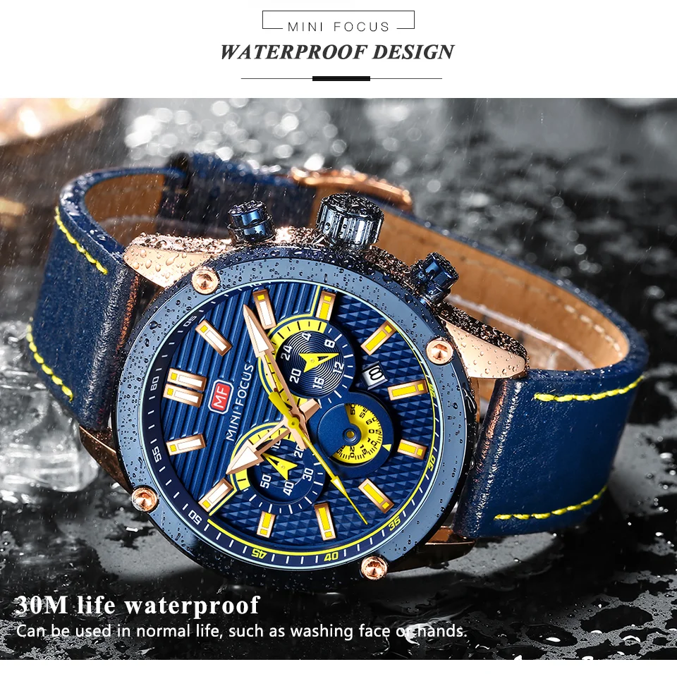 Mini Focus Men’s Quartz Sport Watch | Waterproof Leather Strap Wristwatch for Wholesale
