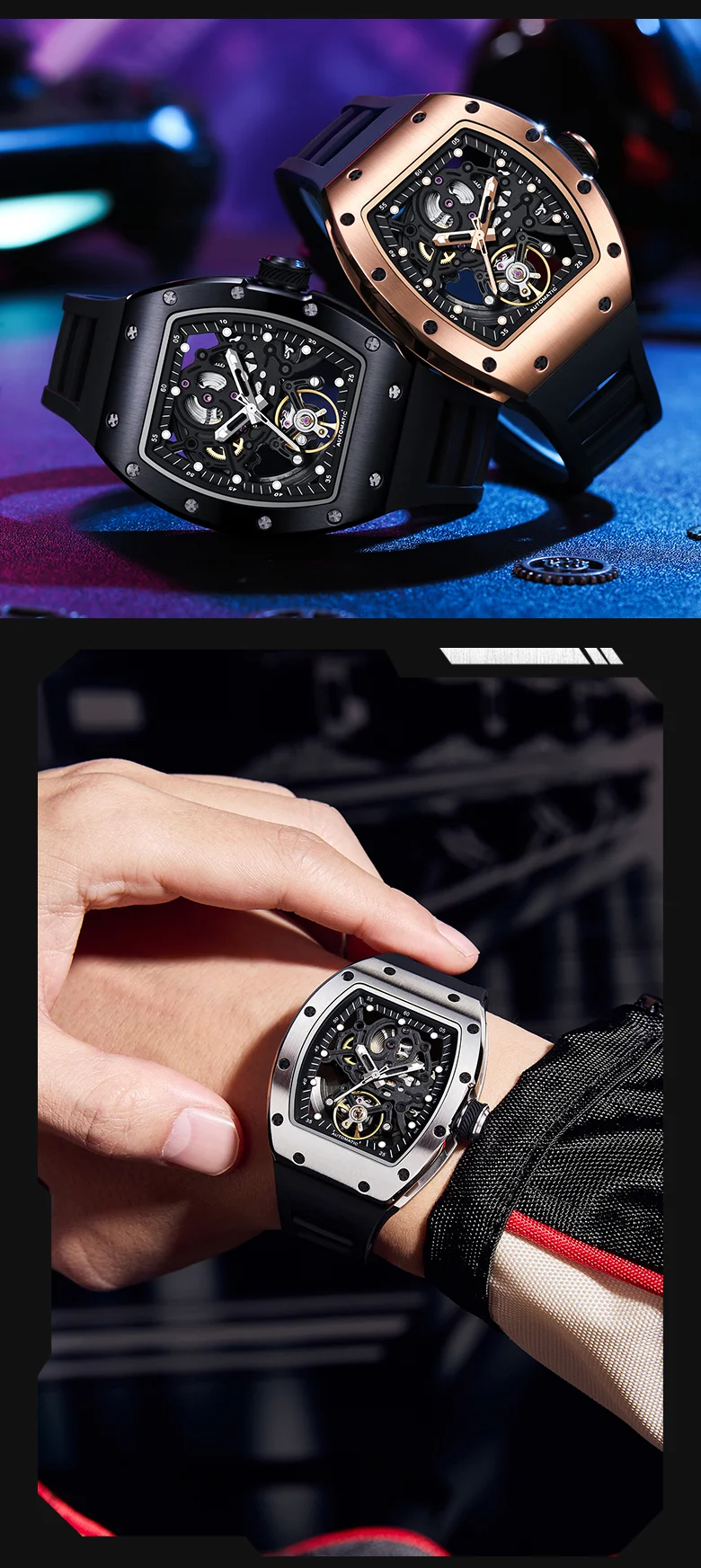 CHANCE 919012 Men’s Luxury Mechanical Watch – Carbon Fiber Case, Skeleton Dial, Waterproof Design