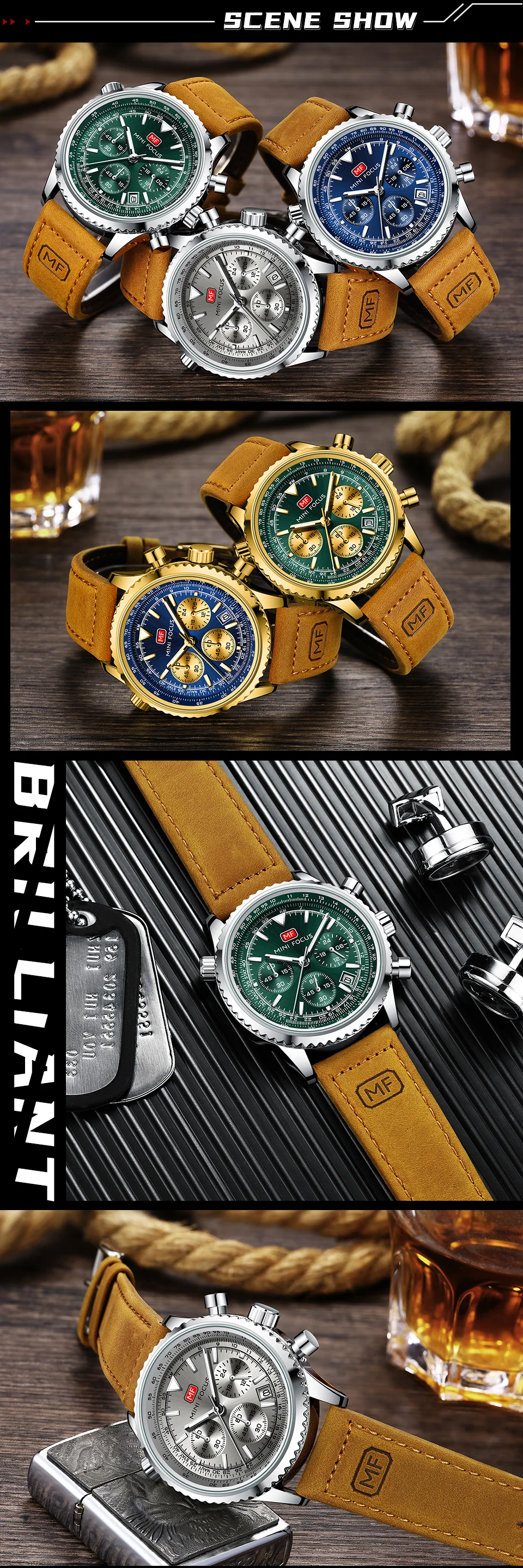 Luxury Men's Fashion Chronograph Watch with Leather Strap – Mini Focus Quartz Series