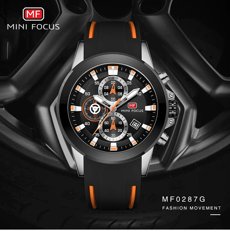 Mini Focus Sports Quartz Watch | Blue Chronograph with Silicone Band & Date Display for Men