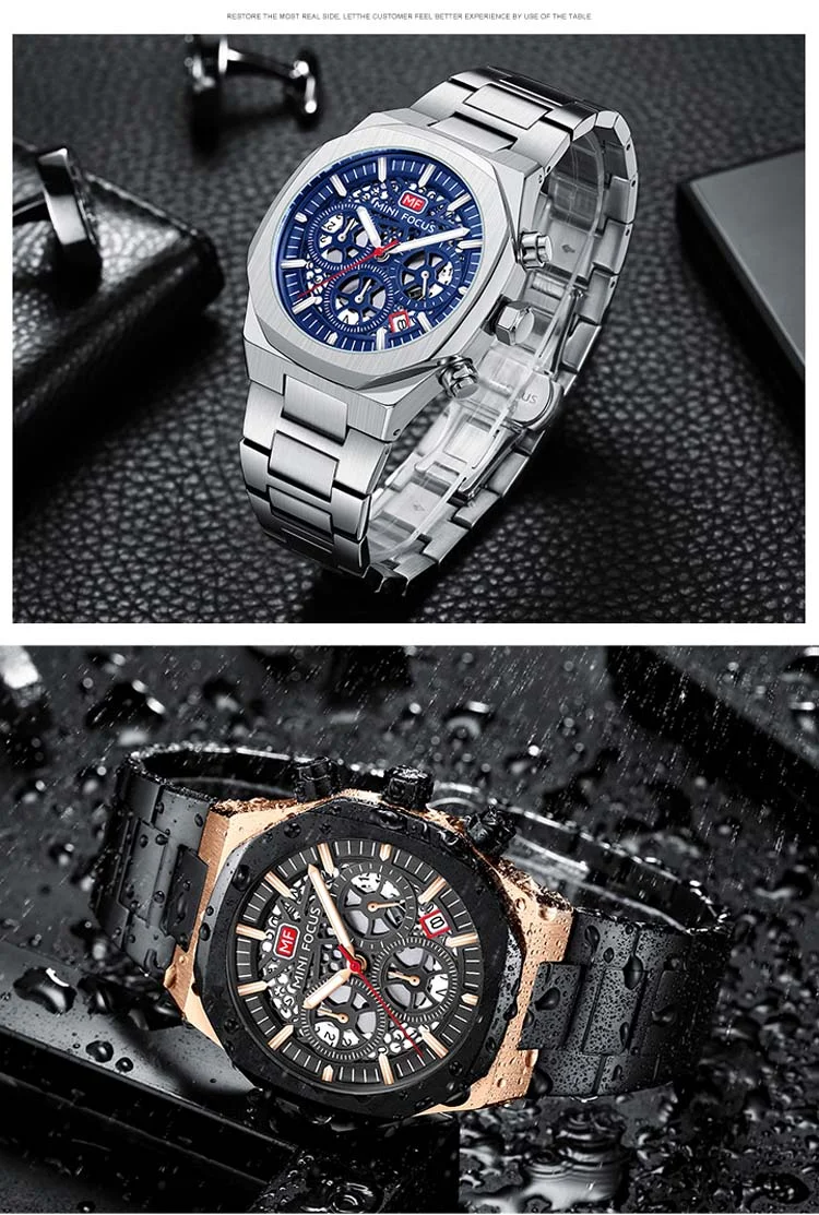New Arrival Men's Quartz Watch Chronograph, Stainless Steel Band MINI FOCUS Wholesale Supplier