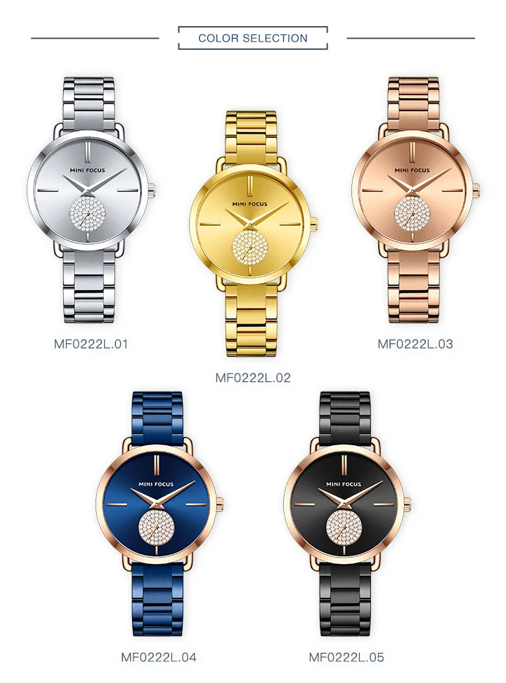 MINI FOCUS MF0222L Fashion Rose Gold Women’s Watch | Luxury Waterproof Steel Wristwatch Factory Wholesale