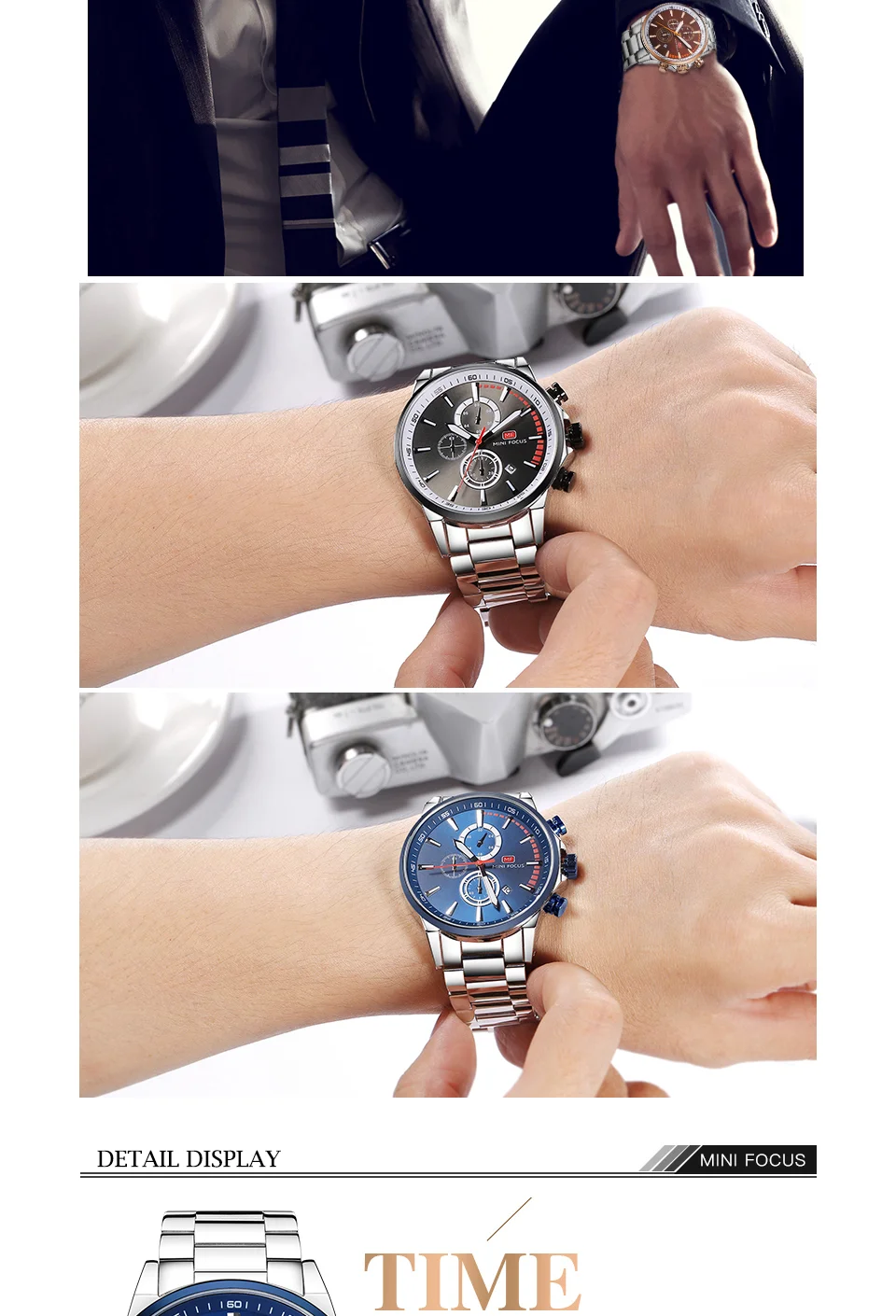 Mini Focus MF0085G Men's Sport Racing Style Chronograph Watch | Quartz Movement, Stainless Steel Wristwatch
