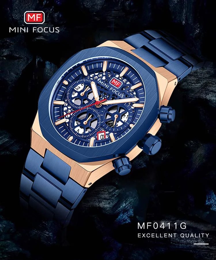 New Arrival Men's Quartz Watch Chronograph, Stainless Steel Band MINI FOCUS Wholesale Supplier