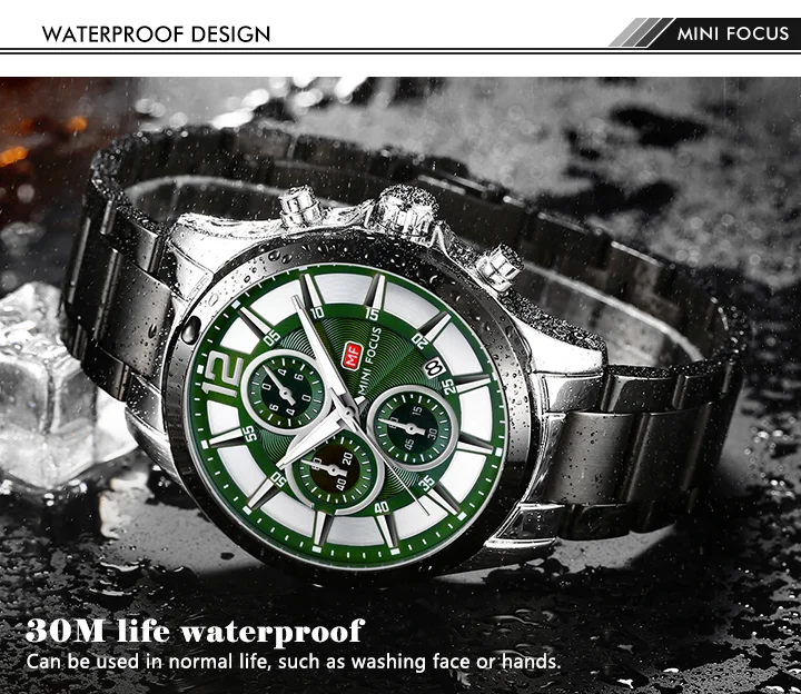 Mini Focus MF0237G Men’s Stainless Steel Chronograph Watch | Waterproof Quartz Business Style
