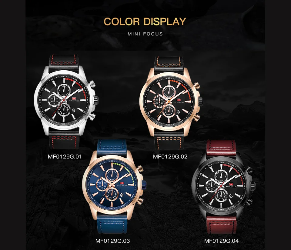 Mini Focus MF0129G Men’s Luxury Chronograph Watch | Sporty Leather Strap Quartz with Date | Factory Direct Wholesale