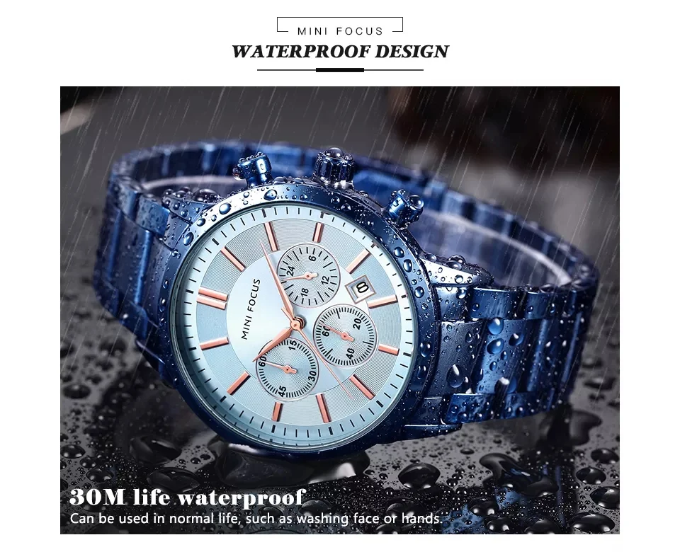 Mini Focus MF0188G Men’s Business Quartz Watch | Waterproof Steel Band Luxury Designer Timepiece