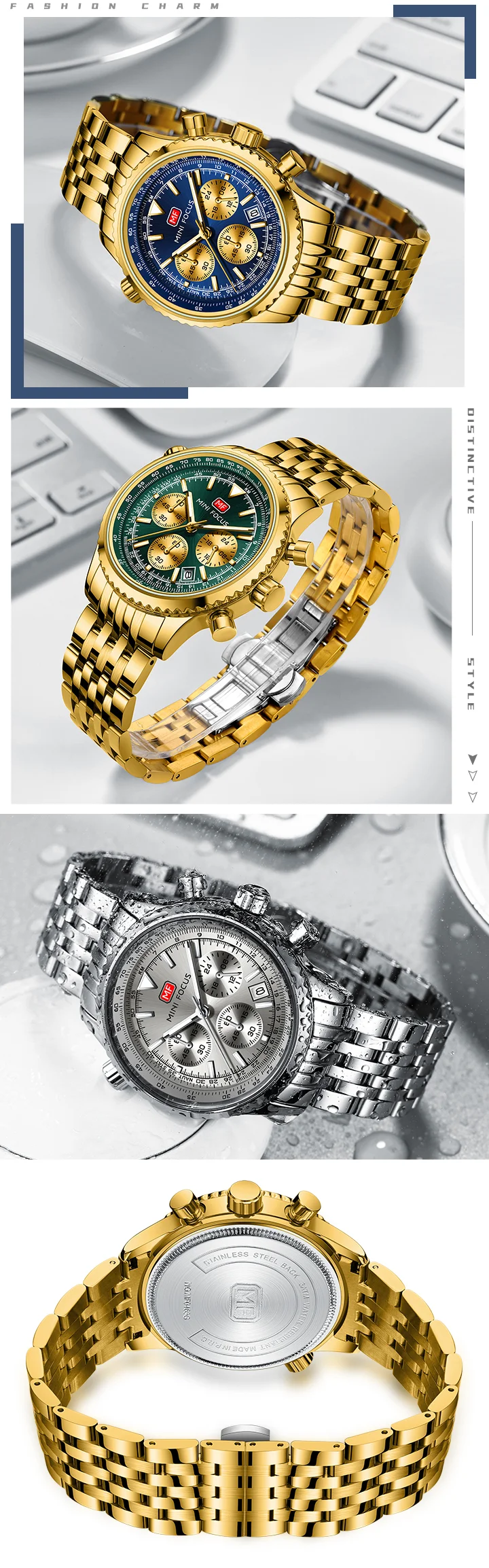 Top Sale Men’s Stainless Steel Quartz Chronograph Watch with Waterproof Design for Wholesale