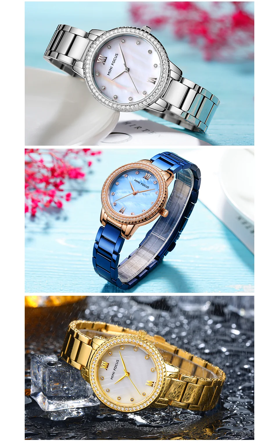 Mini Focus MF0226L Women’s Luxury Rose Gold Watch | Diamond Case Waterproof Quartz Stainless Steel Wristwatch Wholesale