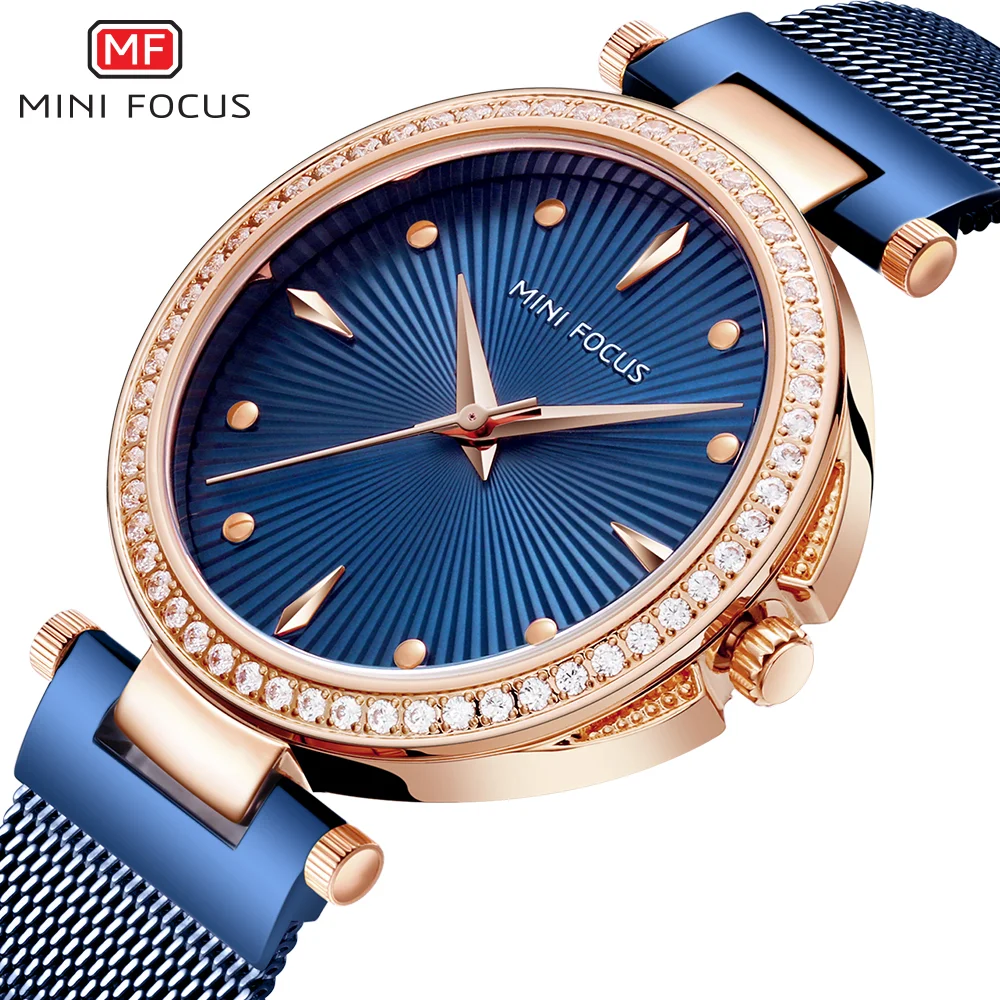 Mini Focus Women’s Diamond Quartz Watch Unique Mesh Band