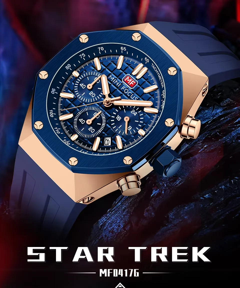 Sport Chronograph Quartz Watch for Men Waterproof Silicone Wristwatch by MINI FOCUS