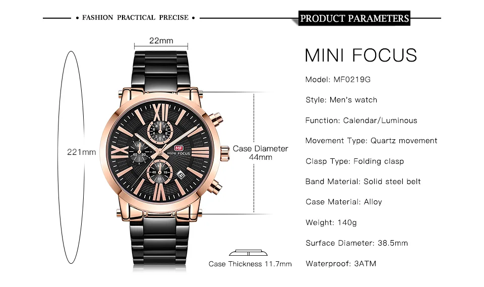 MINI FOCUS MF0219G Modern Luxury Men’s Sport Quartz Watch | Waterproof Stainless Steel Factory Wholesale