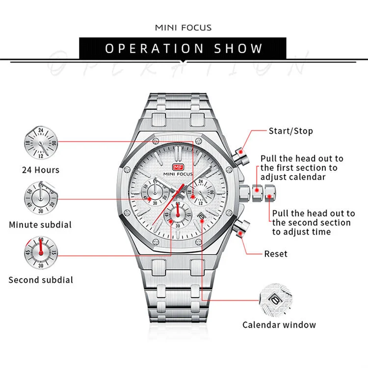MINI FOCUS 0609 Elegance Men's Quartz Watch Stainless Steel, Luminous Chronometer for Business