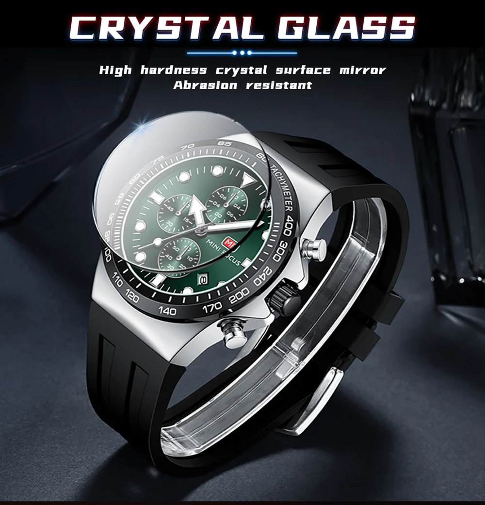 MINI FOCUS Dial Date Men’s Chronograph Sports Quartz Watch with Silicone Strap for Wholesale