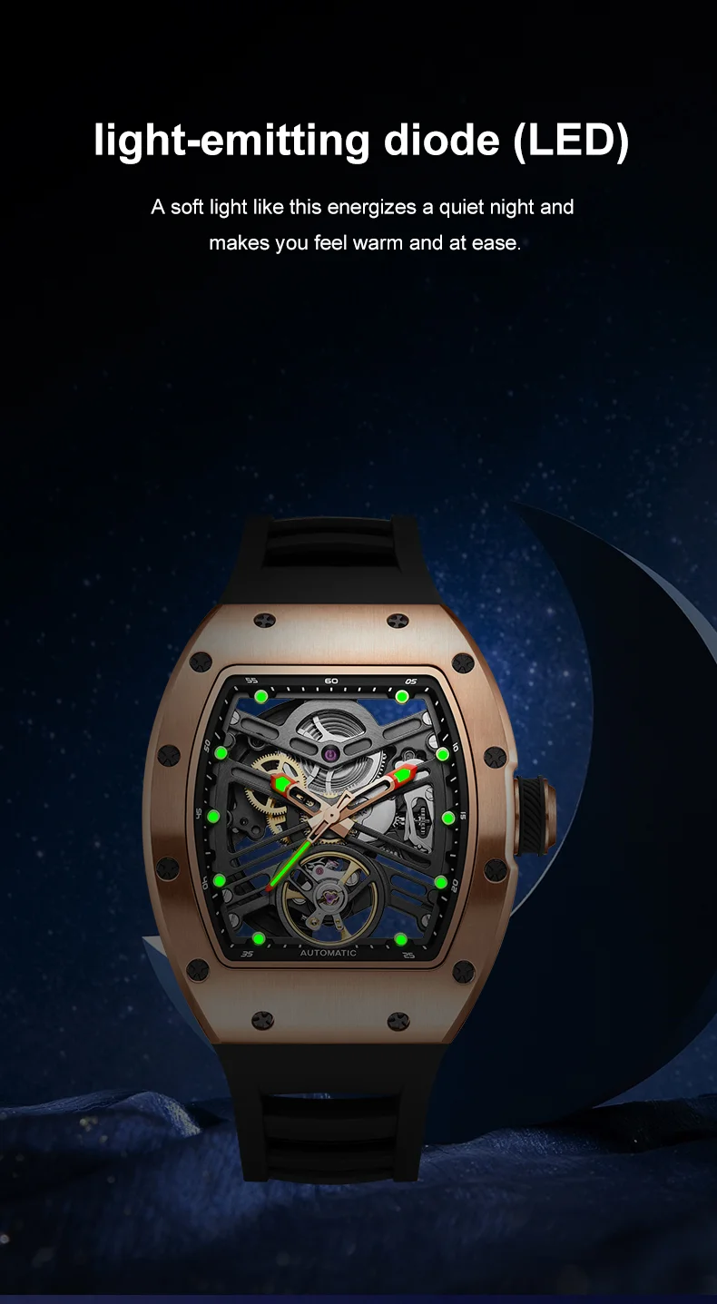 CHANCE 919013 Automatic Men’s Watch – Luminous Skeleton Dial, Stainless Steel Case