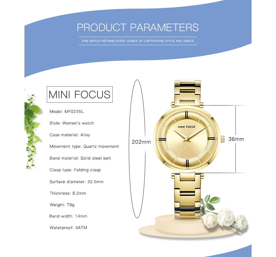 Mini Focus MF0235L Women’s Trendy Quartz Watch | Multi-Color Stainless Steel Strap | Ready to Ship OEM Factory