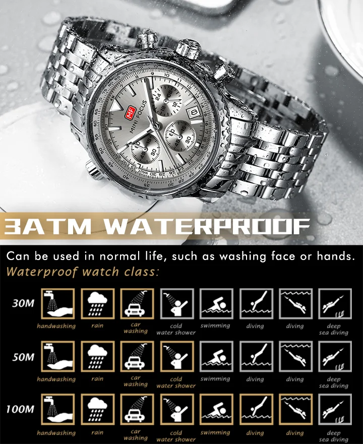 Top Sale Men’s Stainless Steel Quartz Chronograph Watch with Waterproof Design for Wholesale