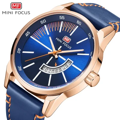MINI FOCUS Men's Luxury Quartz Watch Genuine Leather