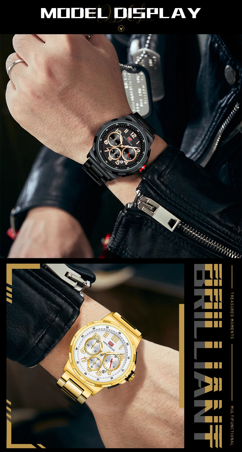 Mini Focus Waterproof Stainless Steel Strap Chronograph Fashion Men's Watch Quartz Wristwatches Male Business Watch