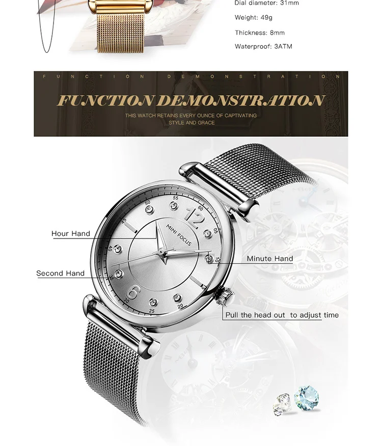 Mini Focus MF0177L Wholesale Luxury Women Watch | Royal Golden Mesh Strap OEM Factory