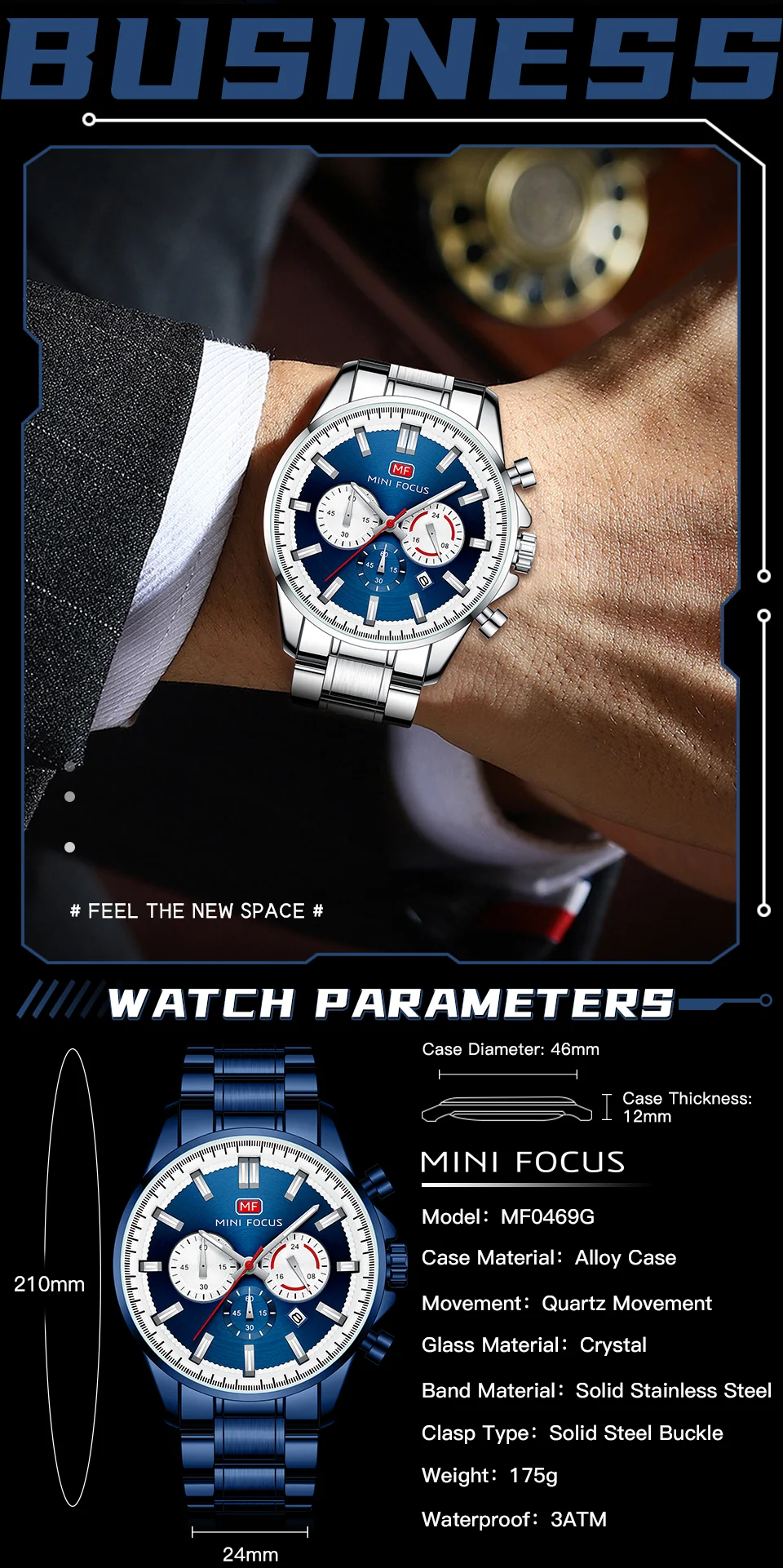 Hot Sale Men’s Fashion Chronograph Quartz Watch with Stainless Steel Band