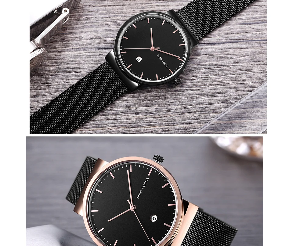 Mini Focus MF0184G Men's Business Quartz Watch | Stainless Steel Mesh Band | Waterproof Calendar OEM Supplier