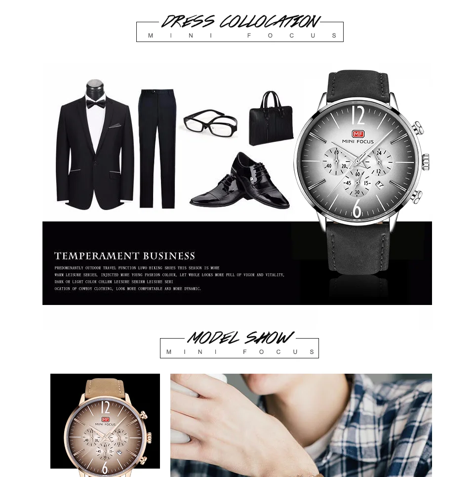 Mini Focus MF0114G Men’s Business Fashion Quartz Watch | Chronograph | Leather Strap | Factory Wholesale