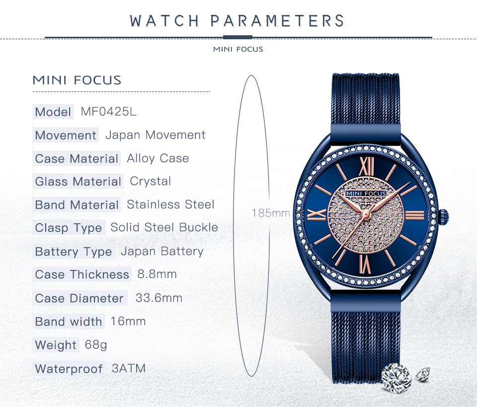 MINI FOCUS Women's Quartz Chronograph Watch Stainless Steel Band in Stock Ready