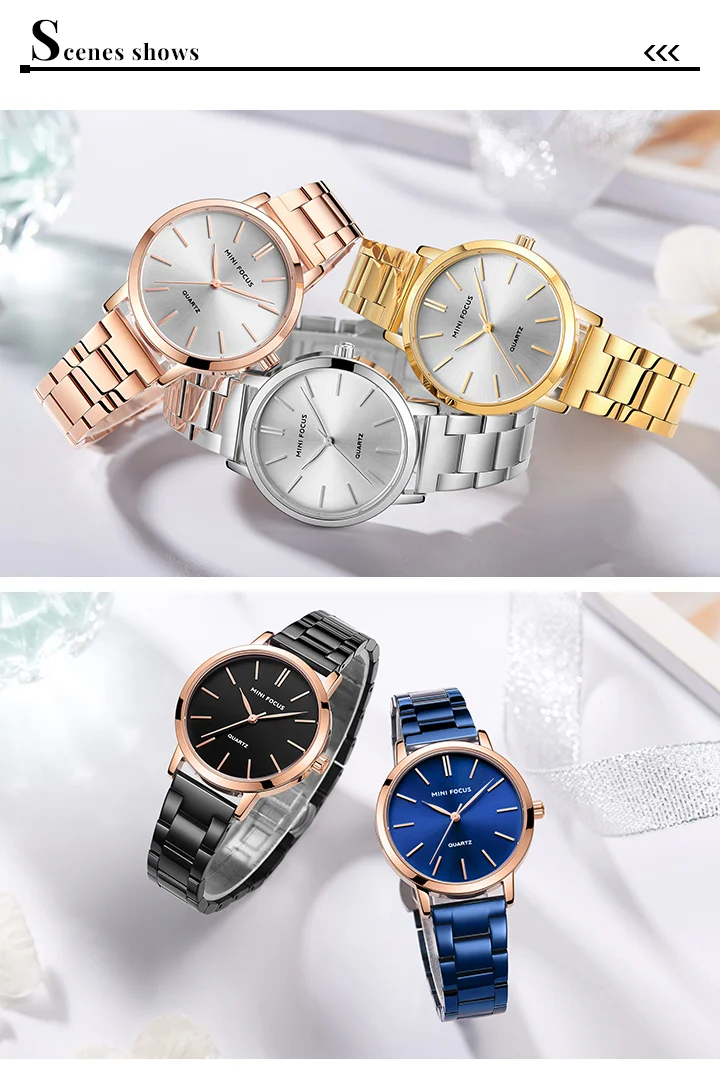 MINI FOCUS Femme Classic Elegant Watches Solid Stainless Steel Band Waterproof With Japanese Movement Women Quartz Watch