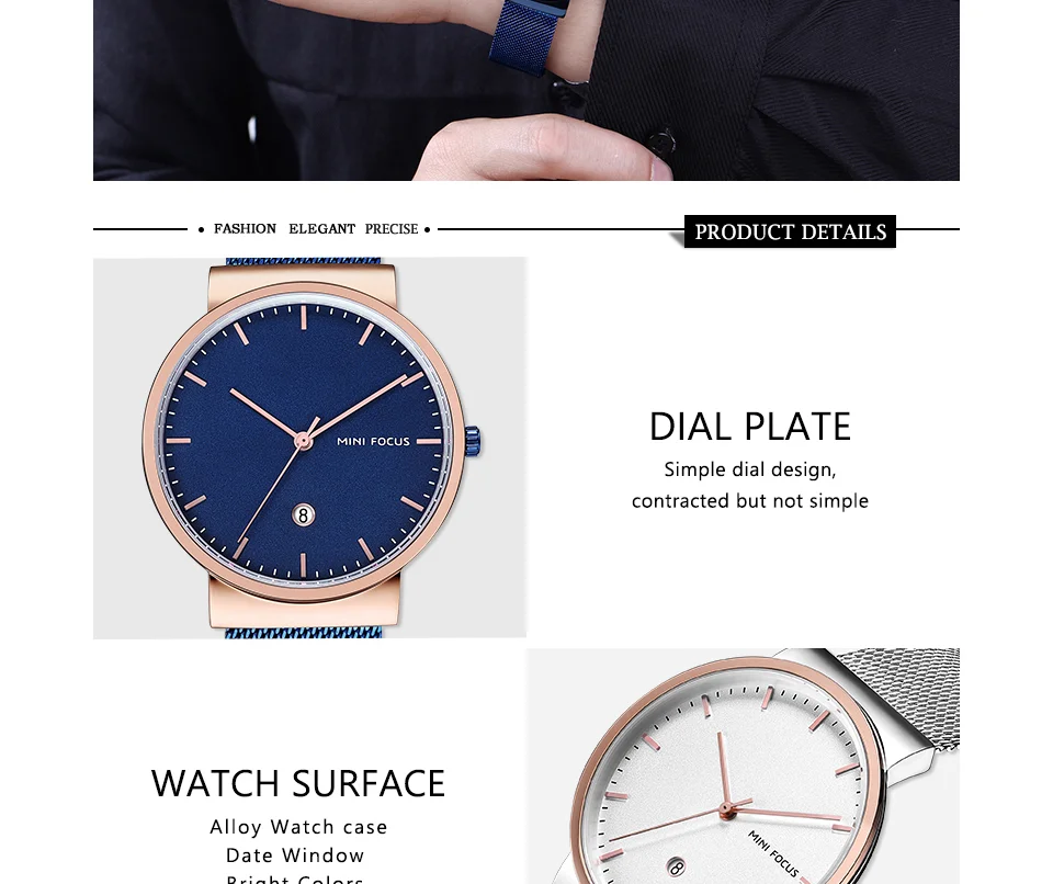 Mini Focus MF0184G Men's Business Quartz Watch | Stainless Steel Mesh Band | Waterproof Calendar OEM Supplier