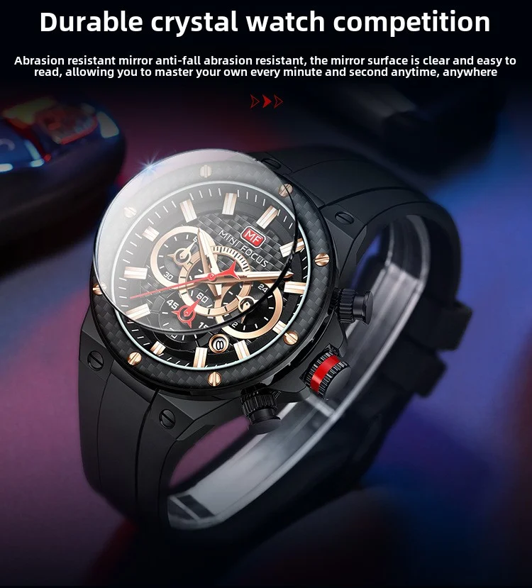 Mini Focus 0468G Men's Sports Watch | Waterproof Carbon Fiber Luxury Quartz Timepiece