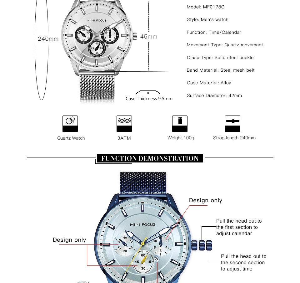Mini Focus MF0178G Men’s Luxury Mesh Band Business Watch | Waterproof Luminous Quartz Watch Wholesale Supplier